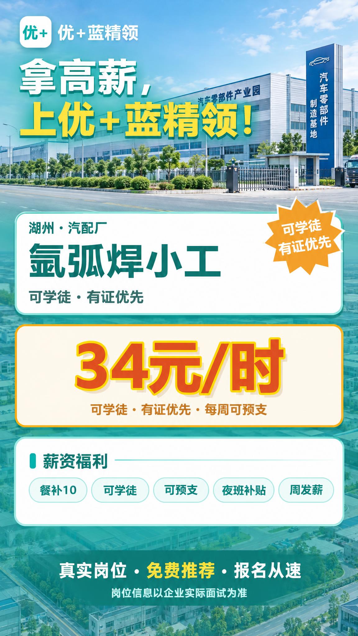 将这张湖州汽配厂氩弧焊小工招聘海报调整为最新竖版样式（1080… - 图片创意预览