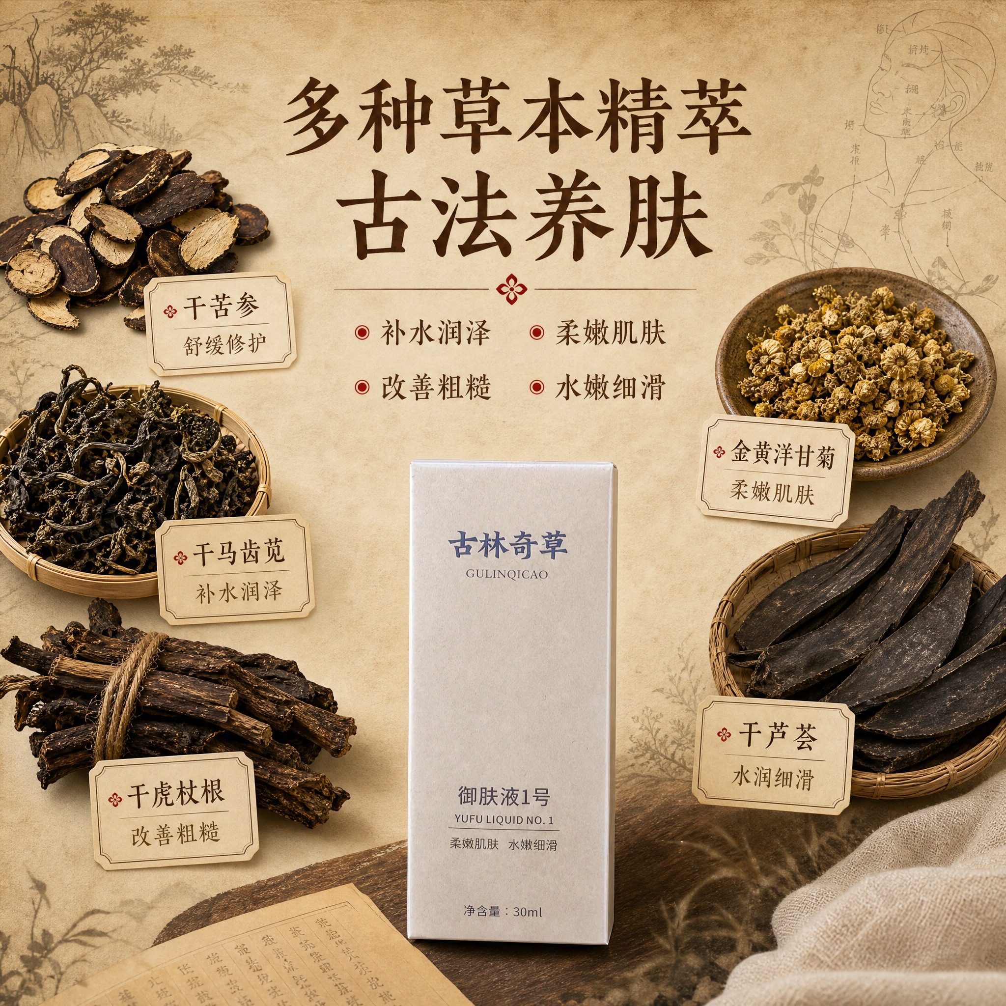 [主图-2] 核心功效与成分解析，多种草本原料展示与功效说明，… - 图片创意预览