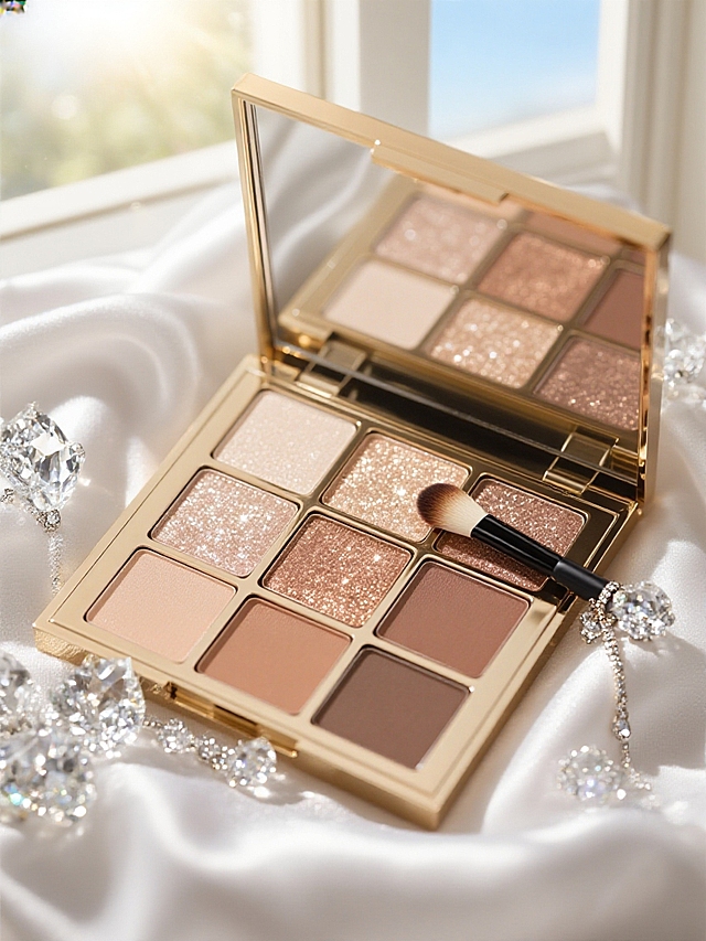 奢华美式复古风眼影盘，柔和梦幻色彩搭配精致钻石，尽显优雅浪漫与舒适感。