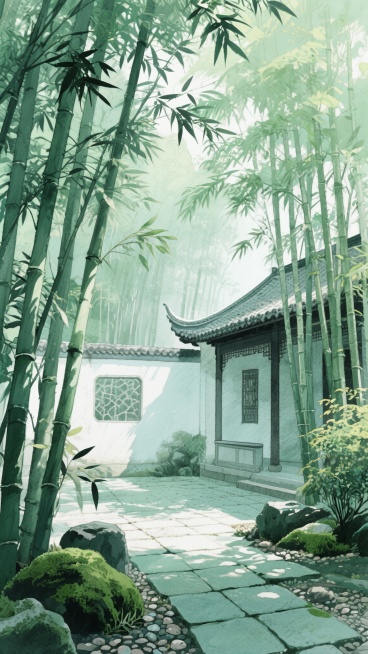古风，绿色，庭院，江南竹林，不要人，二次元，细节丰富，生成10张预览效果