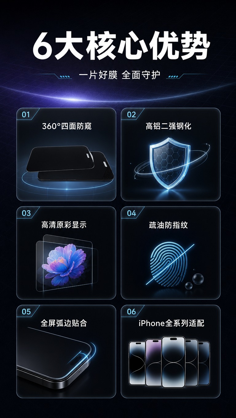 [商品] 使用【图1】黑色360度防窥钢化膜；保留产品形状、开… - 图片创意预览