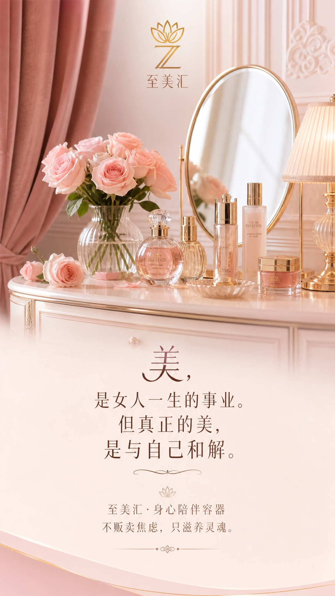 高端品牌朋友圈海报，9:16竖版，柔美女性美学风格。画面主体：… - 图片创意预览