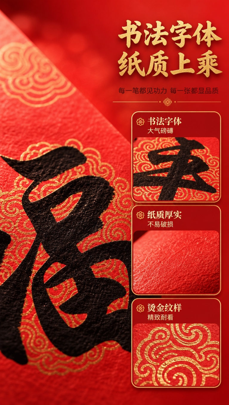 [商品] 使用【图1】五福临门款对联的福字和对联局部；保留原有… - 图片创意预览