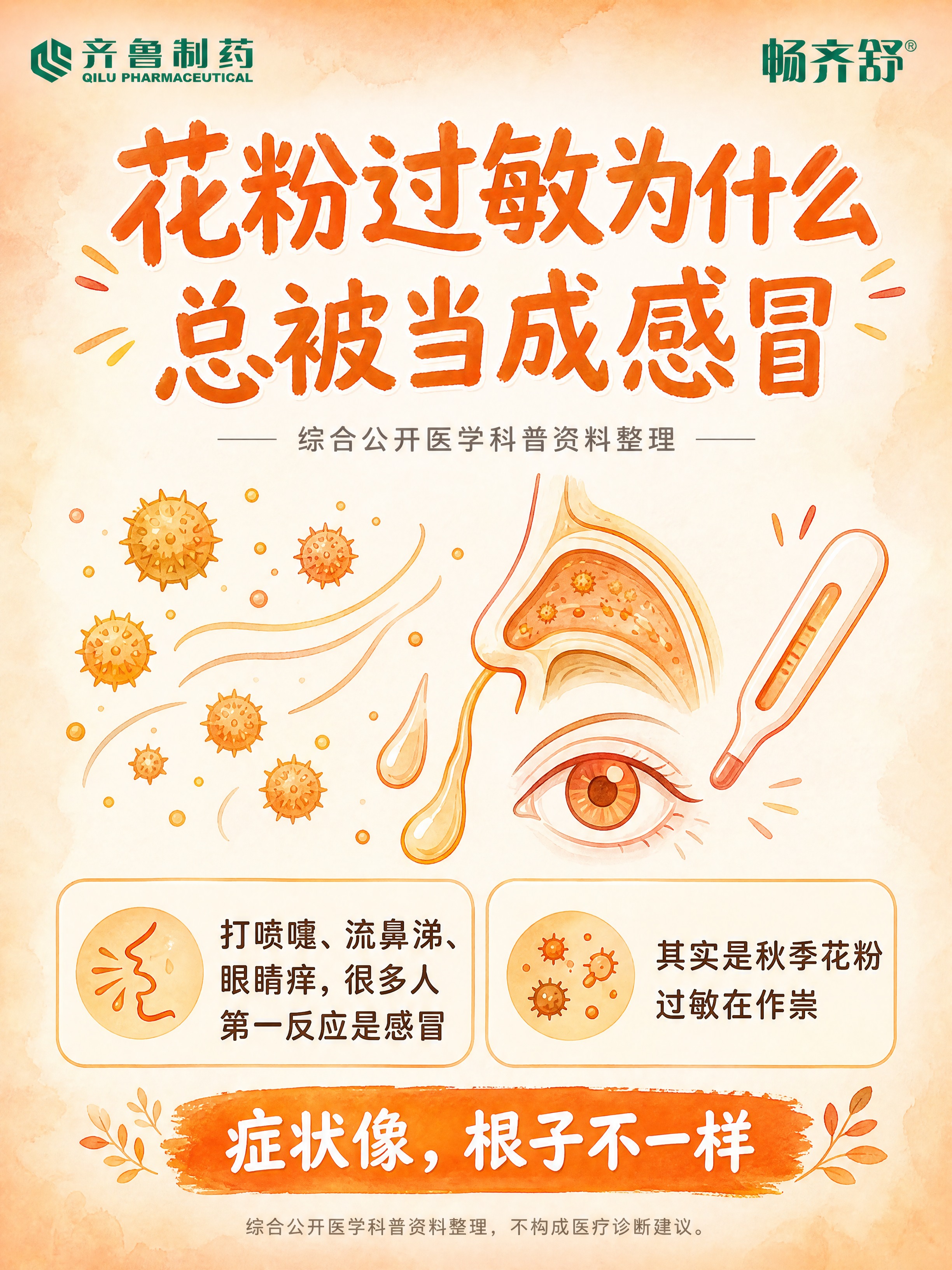 花粉过敏健康科普海报，文案内容完全不变，重新设计排版，主色调改… - 图片创意预览