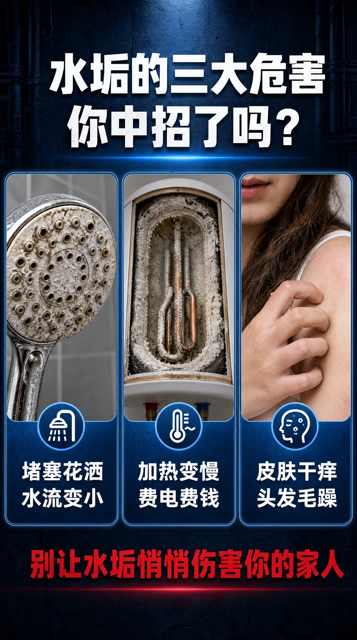 淘宝详情页第2屏痛点直击，9:16竖版比例。深蓝工业风背景。顶… - 图片创意预览