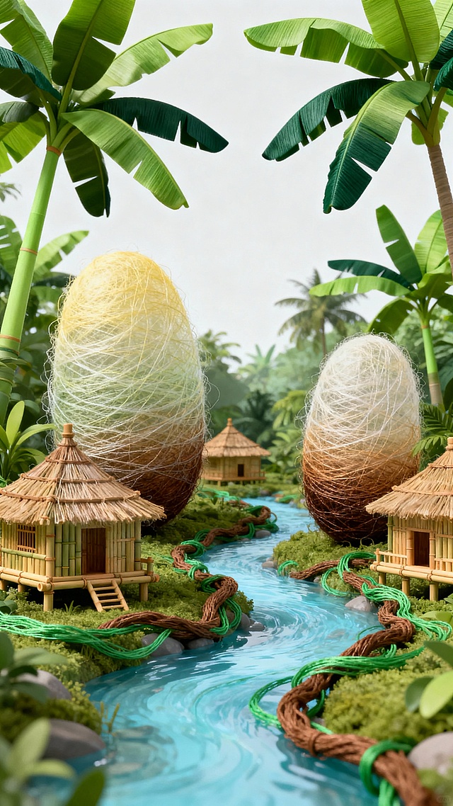 🌴热带雨林竹楼，芭蕉叶下溪水潺潺超惬意😌