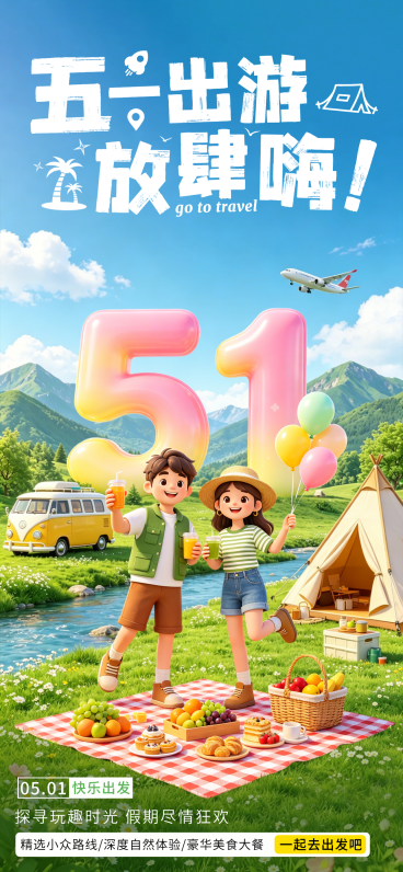 五一出游露营活动手机海报预览效果