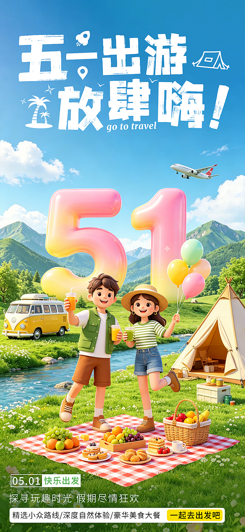五一出游露营活动手机海报