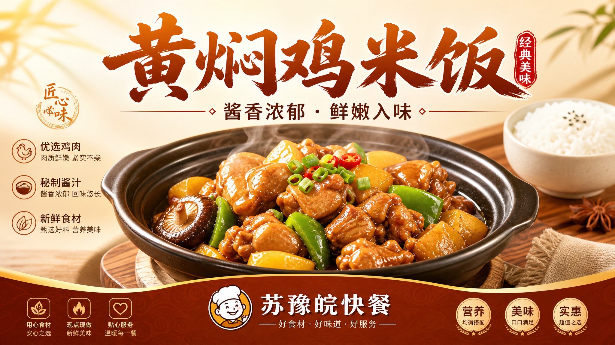 横向美食海报，16:9比例，简约明亮风格。画面主体是一碗诱人的… - 图片创意预览