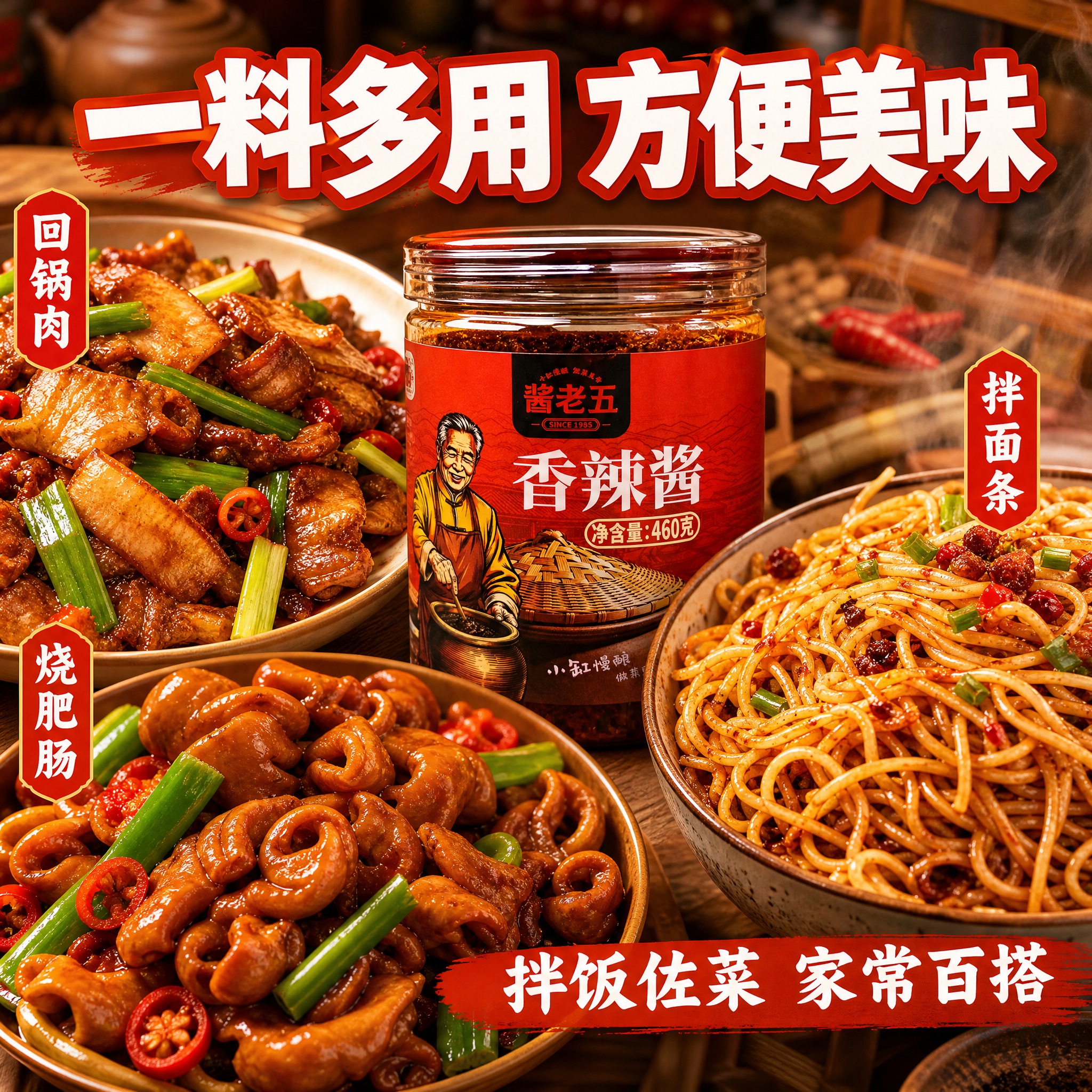 [主图-4] 酱老五香辣酱 一酱多用 家常百搭场景。 [统一基… - 图片创意预览
