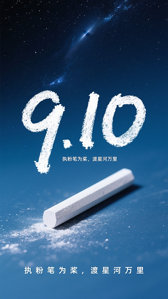 未来感星空背景，大字风数字“9.10”，科技感十足，创意致敬教师节。