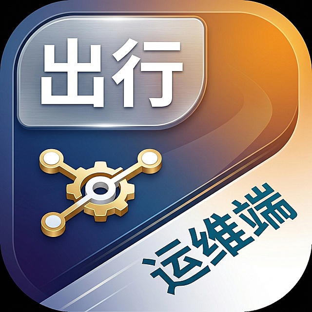 基于出行运维端APP图标，更换不同的色彩方案和文字排版，保留核心文案"出行"和"运维端"，设计一个全新风格的APP应用图标，和之前生成的版本都不相同