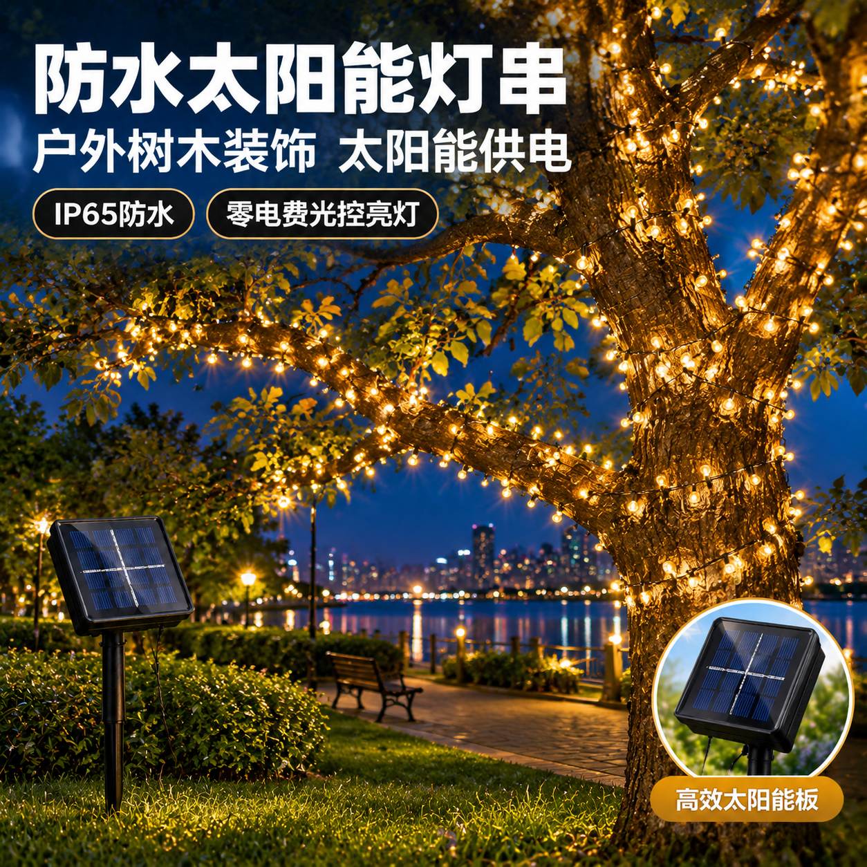 [主图-1] 主题：防水太阳能灯串 户外树木装饰夜景展示。唯一… - 图片创意预览