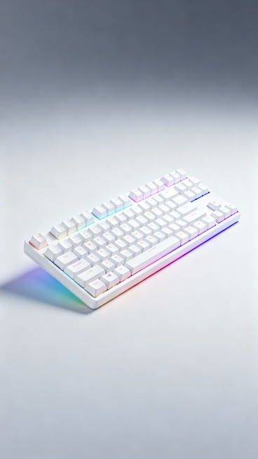 在参考图的基础上，保留主体，械键盘帮我生成电商详情图1张，设计要游戏风格，RGB灯光效果 科技感，真实预览效果