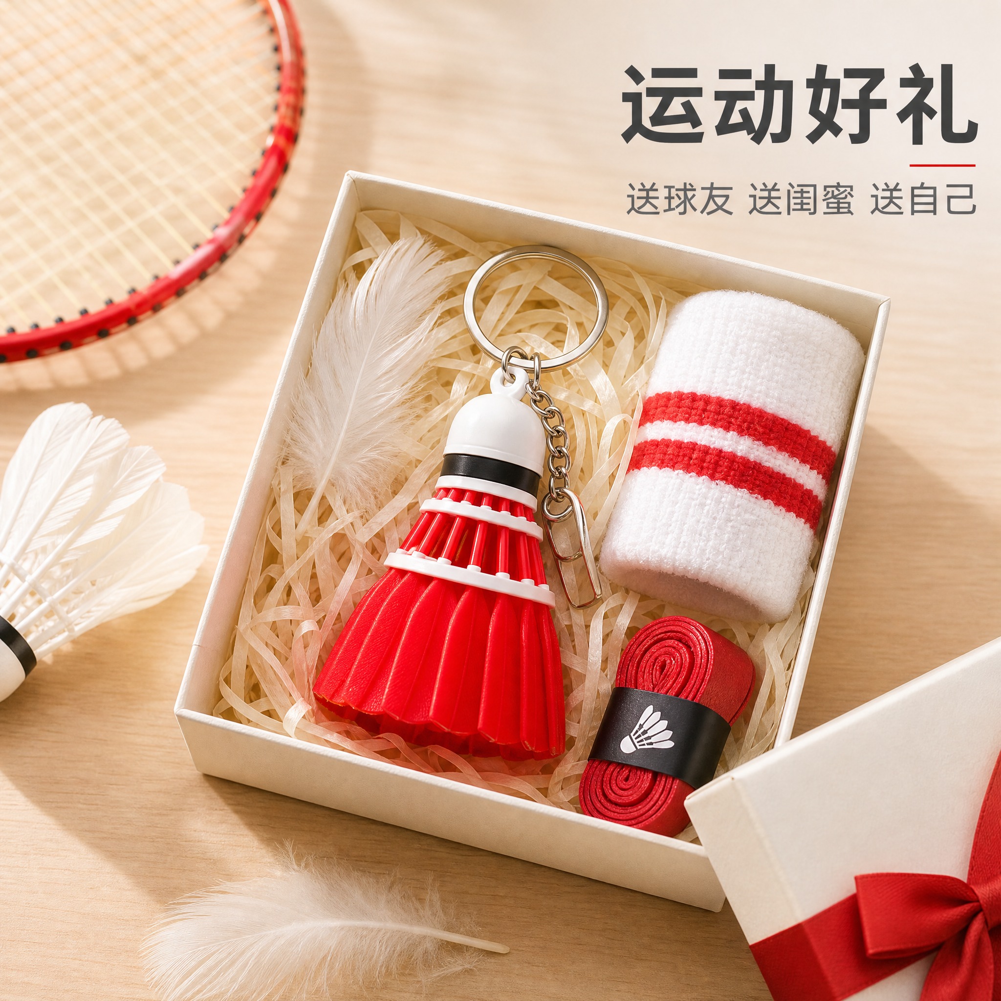 [主图-6] 红色羽毛球造型钥匙扣挂件 送礼推荐场景展示。 [… - 图片创意预览