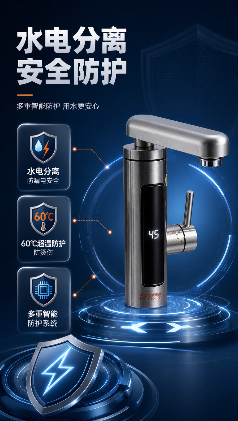 [商品] 使用【图6】不锈钢电热水龙头斜侧视角；保留不锈钢机身… - 图片创意预览
