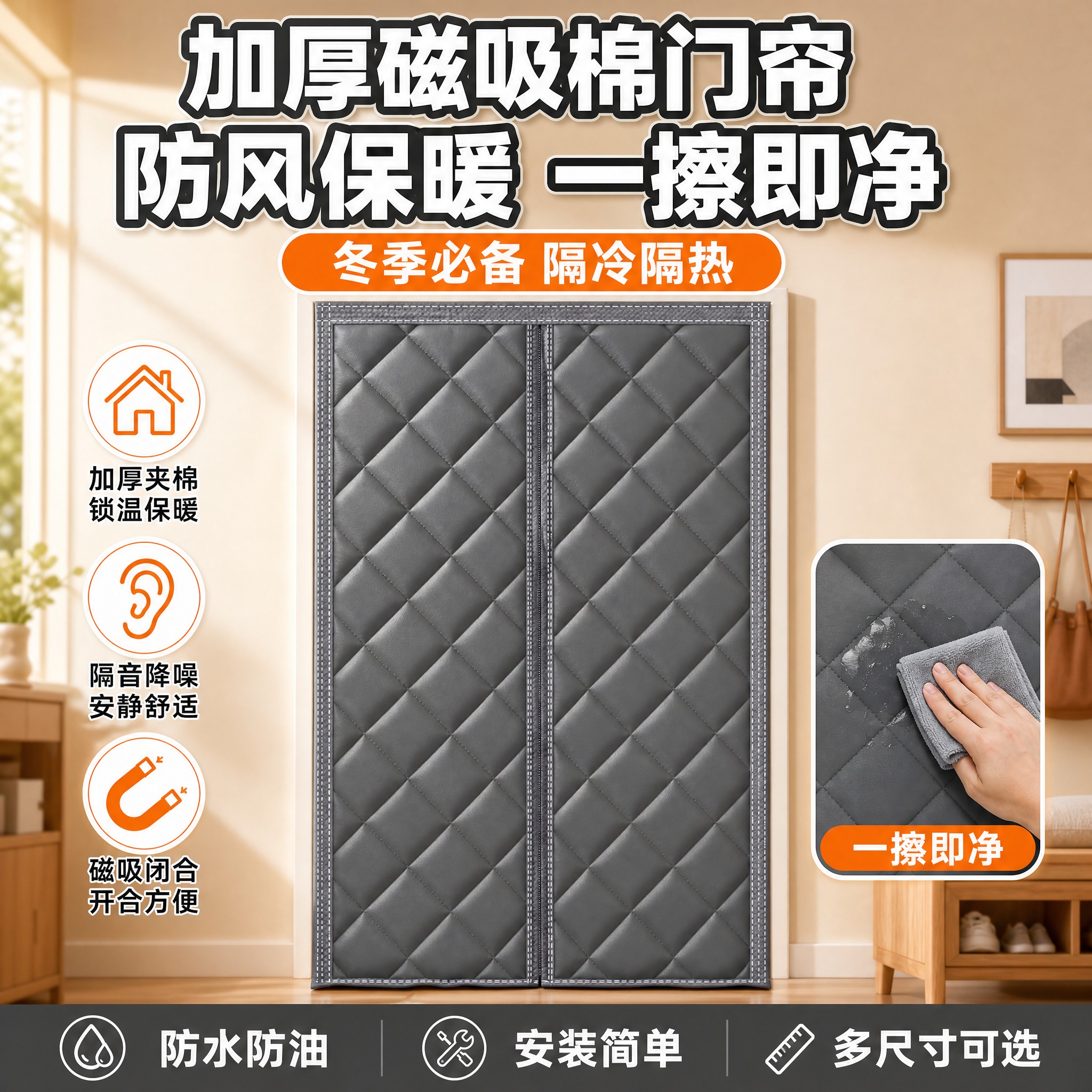 [单张主图] 加厚磁吸棉门帘，拼多多爆款促销感主图，1:1比例… - 图片创意预览