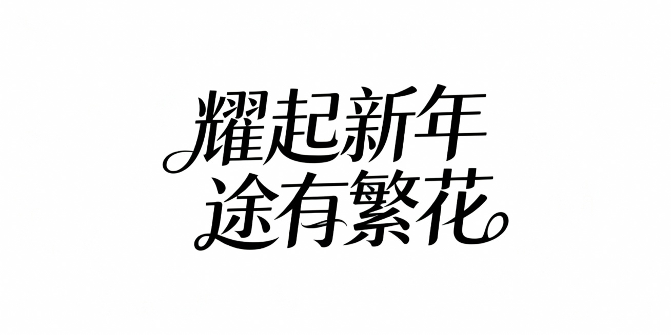 耀起新年  途有繁花   生成艺术字体，有曲线感，大气简洁预览效果