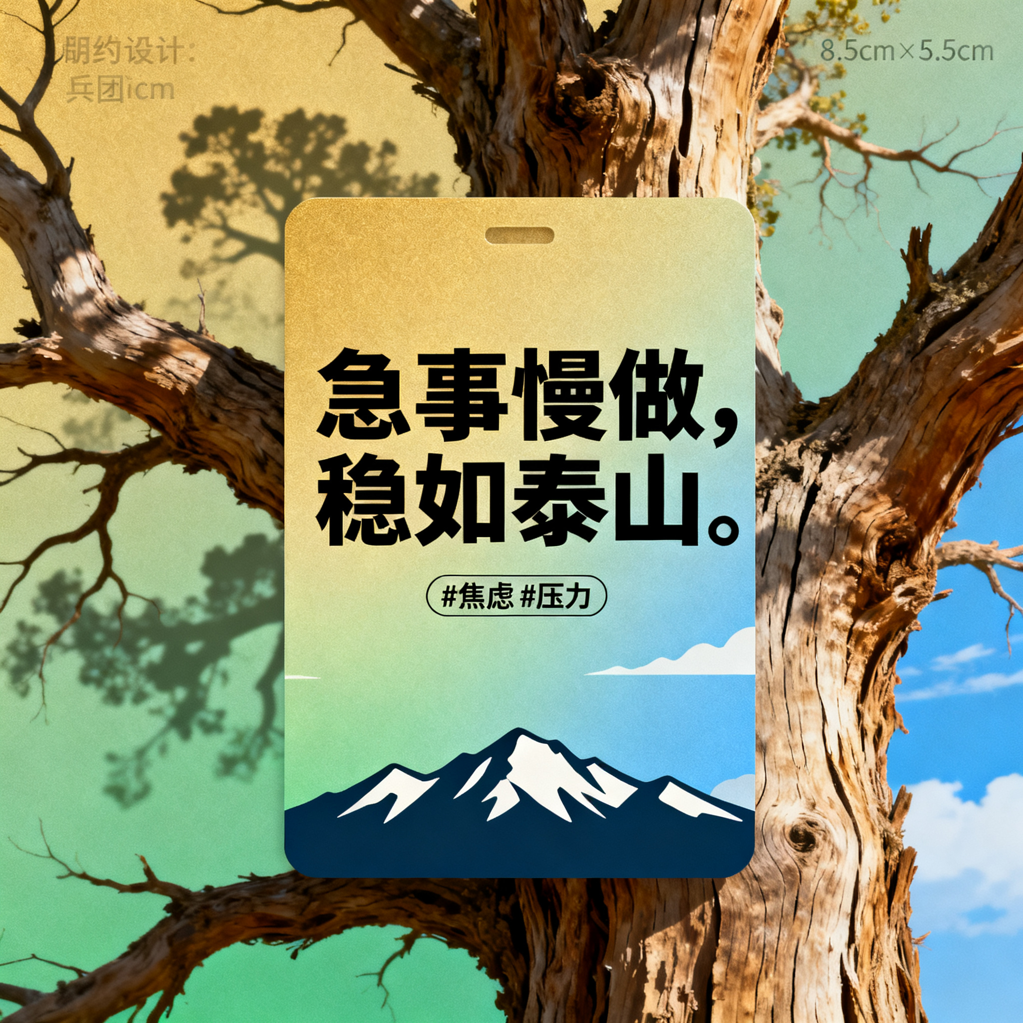 设计一张《胡杨心语·心理能量行动卡》卡片正面，整体风格融入胡杨… - 图片创意预览
