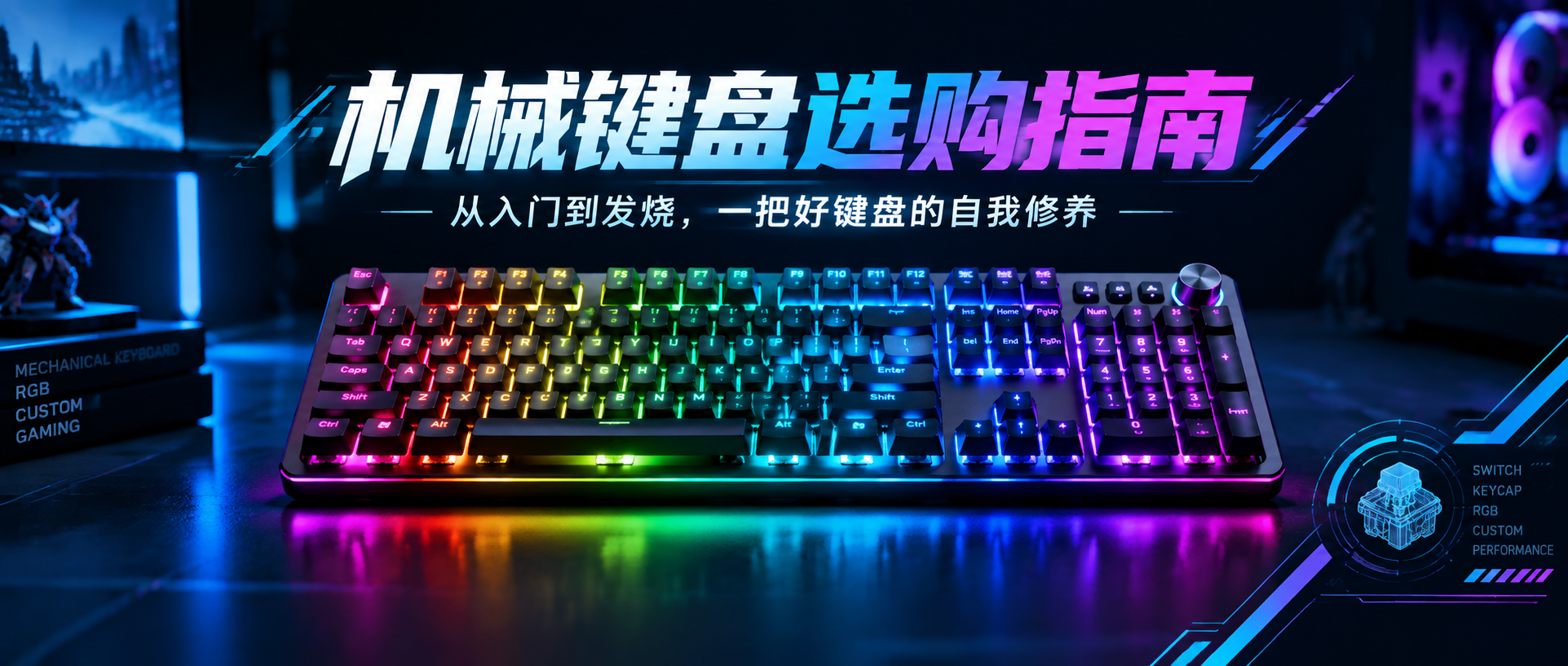 公众号封面图，主题为机械键盘，画面中央是一把炫酷的RGB背光机… - 图片创意预览