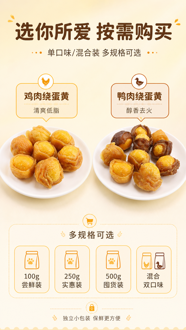 [商品] 使用【图1】肉绕蛋黄宠物零食双口味：浅色鸡肉绕蛋黄、… - 图片创意预览