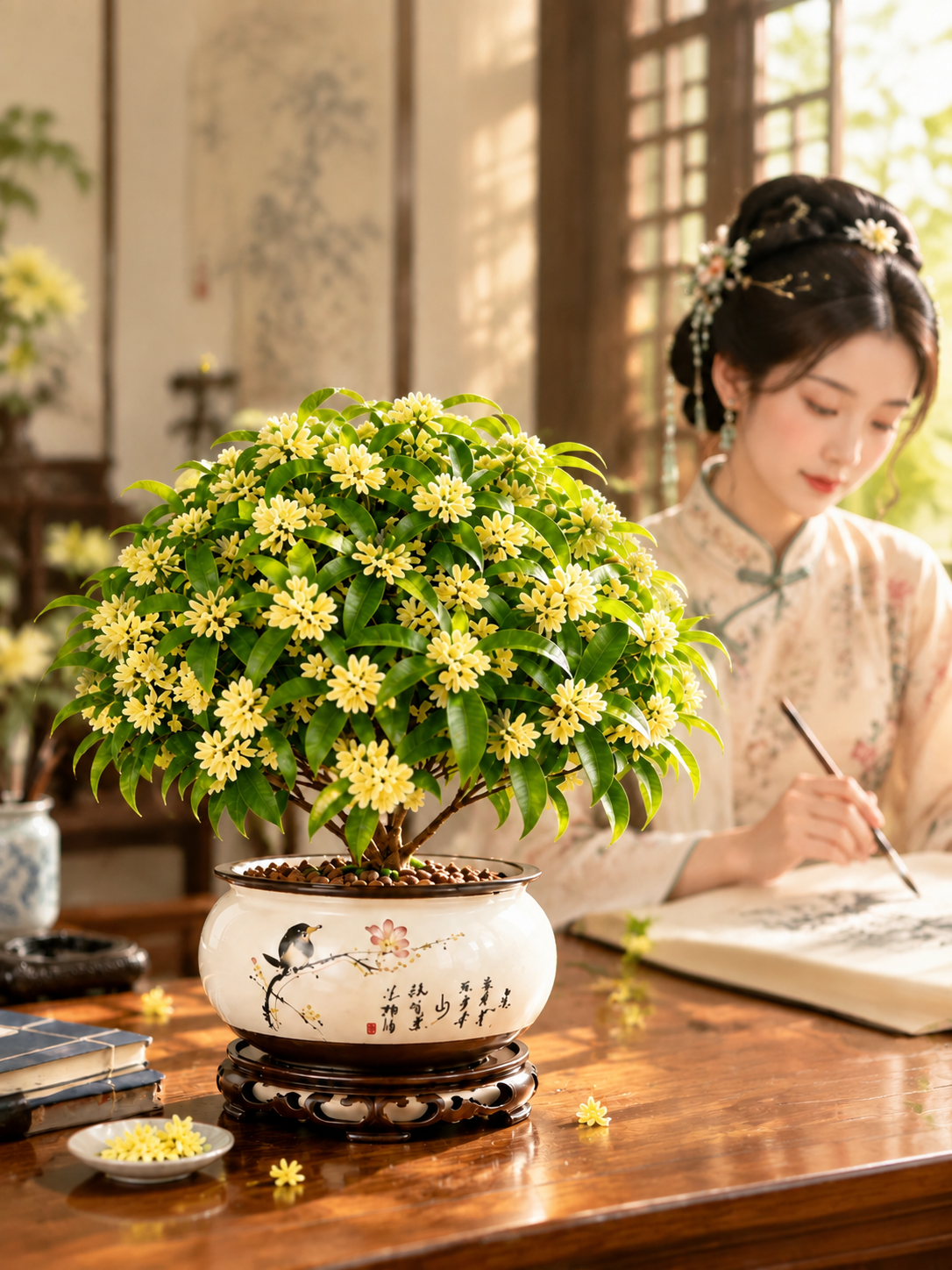 移除顶部“300天超长花期”大字标题，移除右下角“四季皆有景”… - 图片创意预览