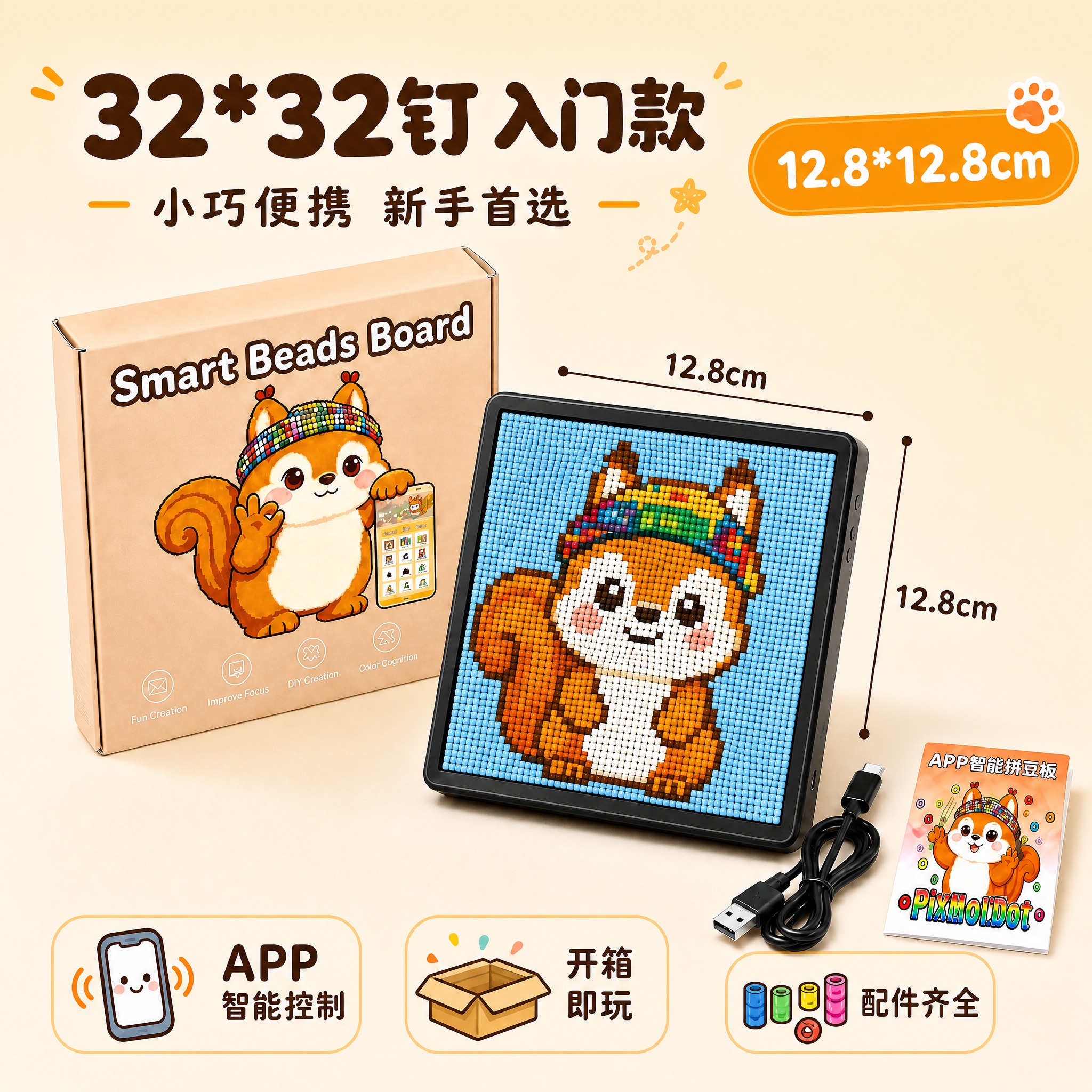 [主图-1] 32*32钉智能拼豆板 入门款主图，去掉所有送礼… - 图片创意预览