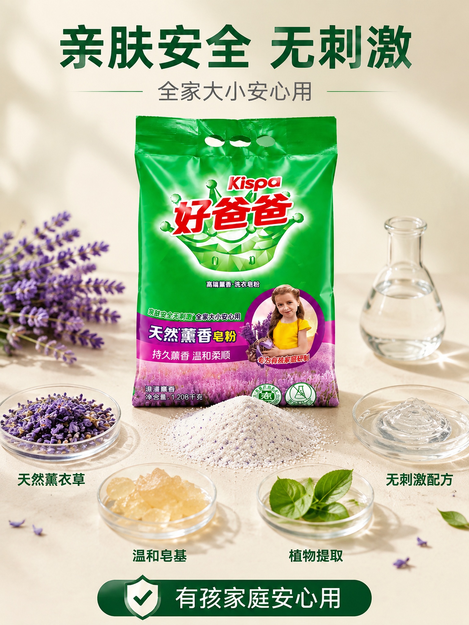 [主图-3] 好爸爸天然薰香皂粉材质成分与安全性，成分阵列安心… - 图片创意预览