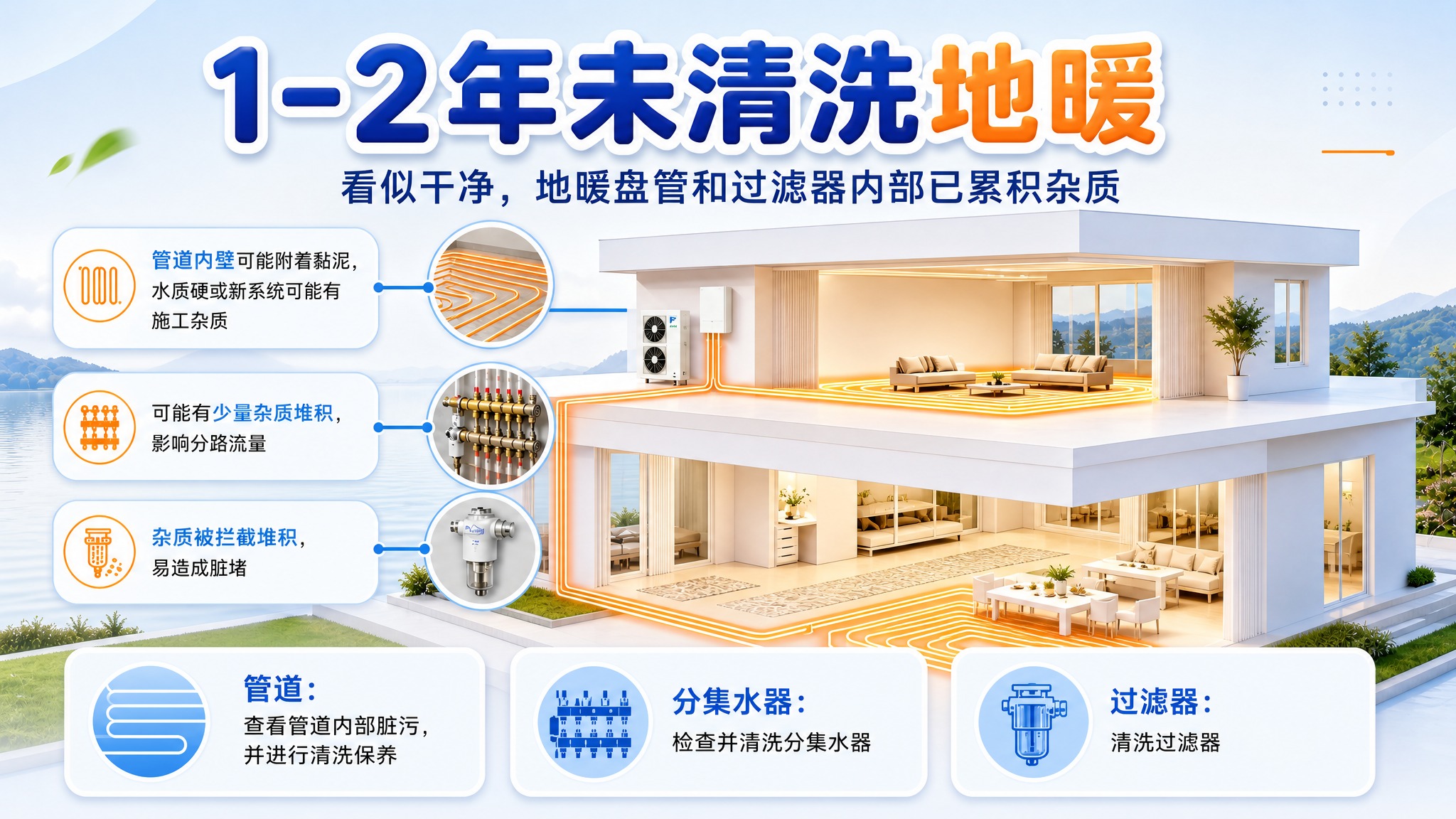 优化这张地暖科普海报的整体排版：1) 删除右下角「二维码占位」… - 图片创意预览