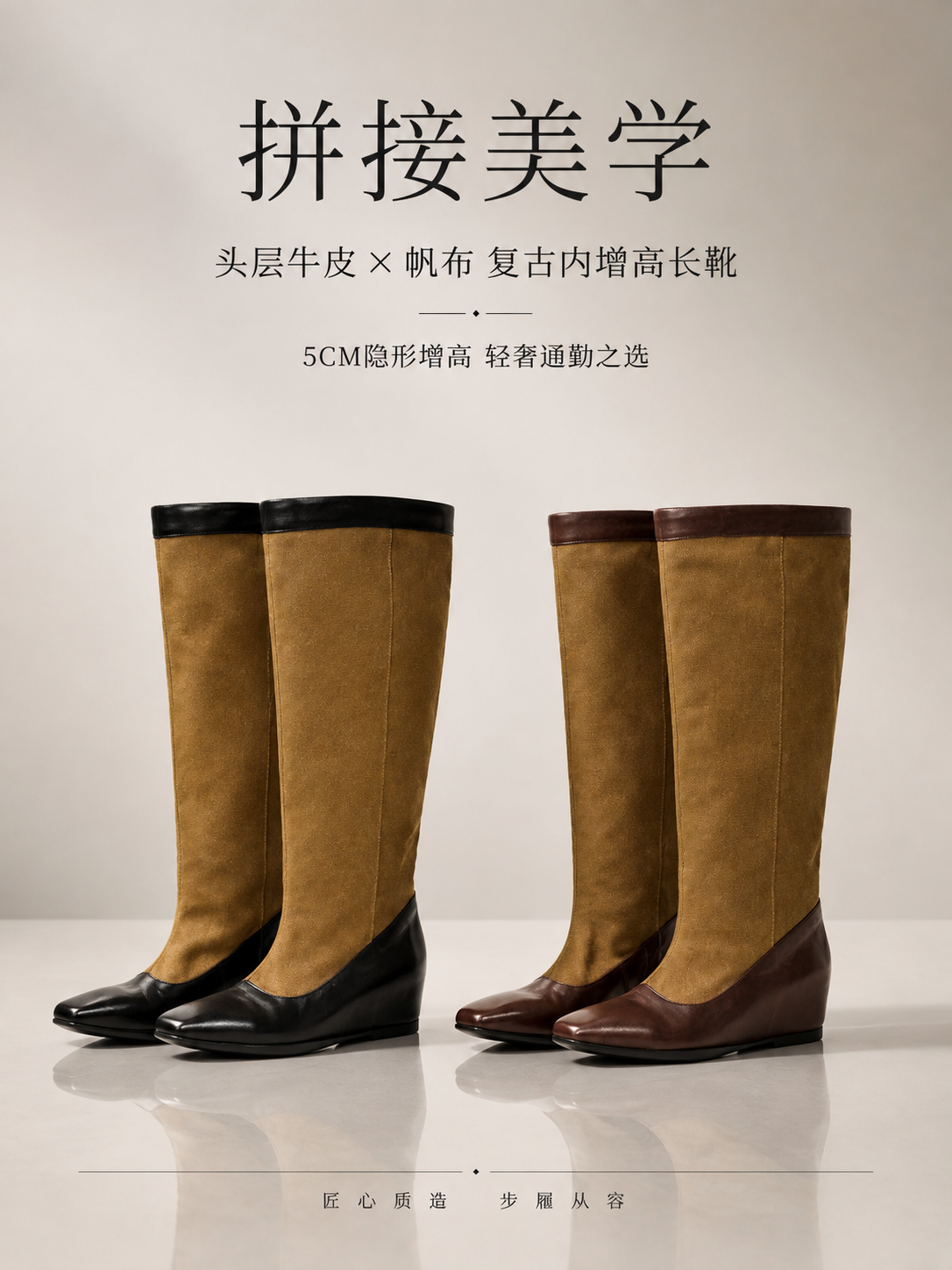 [商品] 使用【图1】黑色款长靴和【图2】棕色款长靴；保留方头… - 图片创意预览