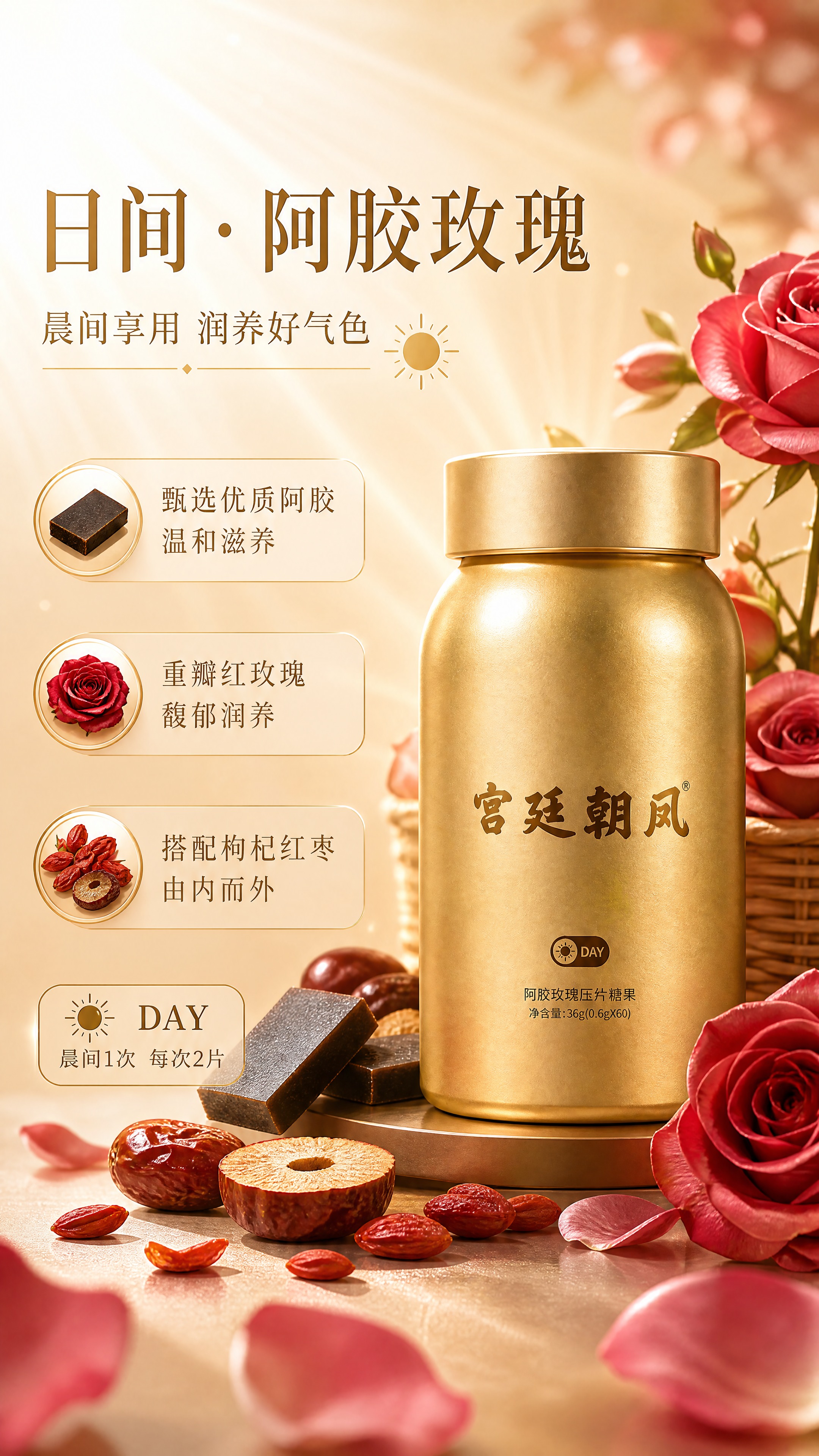 [商品] 使用【图1】【图4】金色日间瓶（阿胶玫瑰压片糖果）；… - 图片创意预览
