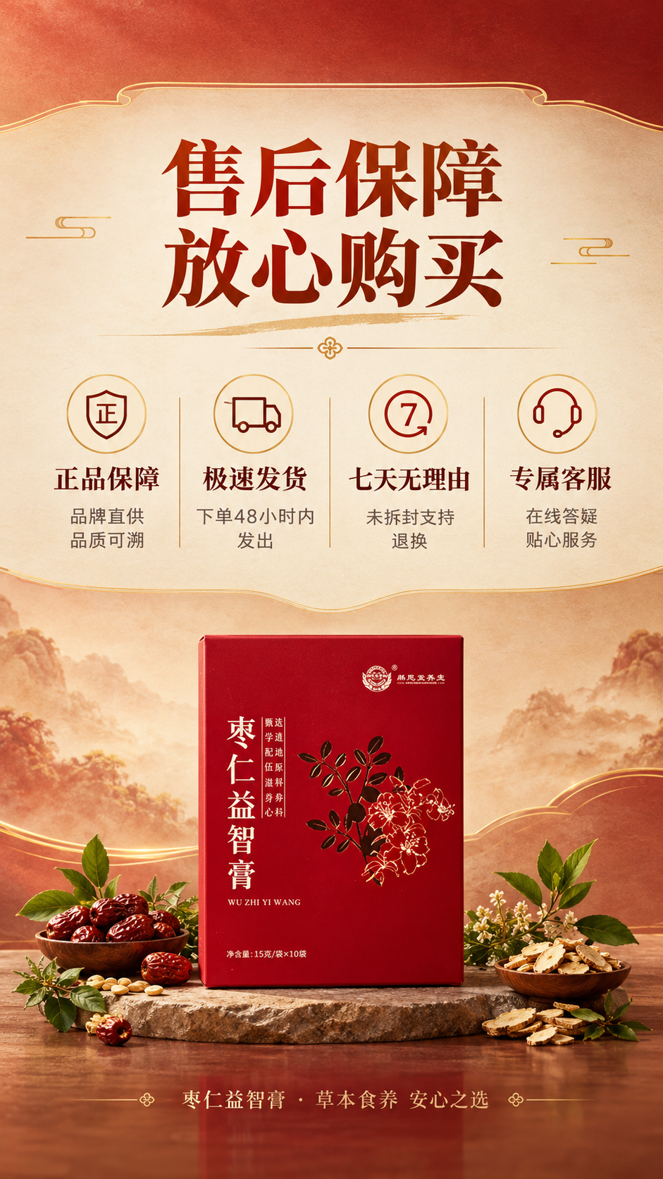 [商品] 使用【图1】枣仁益智膏红色礼盒装；保留红色外盒、金色… - 图片创意预览