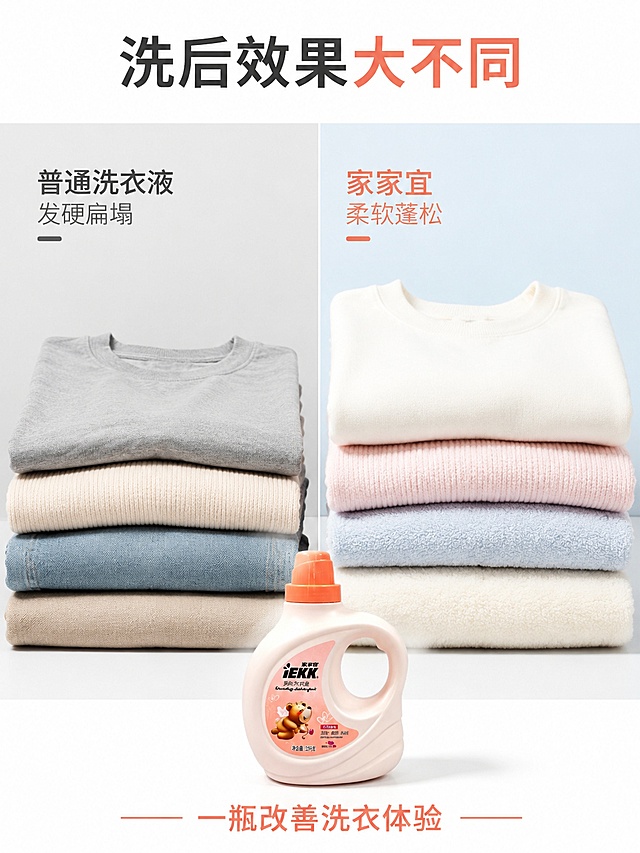 使用电商海报技能根据商品图「图片1」，生成5张电商海报，参考图为，内容主题为家家宜柔软洗衣液含柔顺剂 柔软 蓬松 持香 蝴蝶兰香 净含量250g，图片比例为3:4，生成带有洗衣机  洗衣服的商品详情介绍展示图