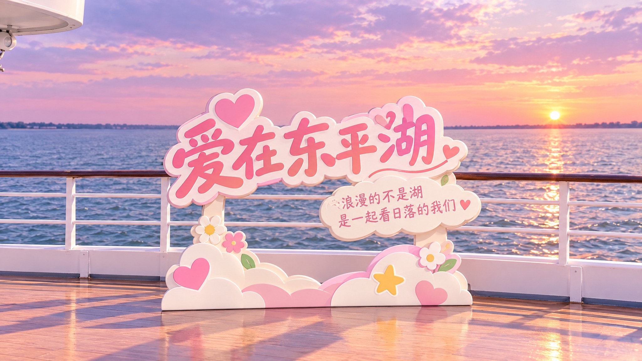 参考图中的清新治愈卡通风格，生成第四个东平湖浪漫主题立体字造型… - 图片创意预览