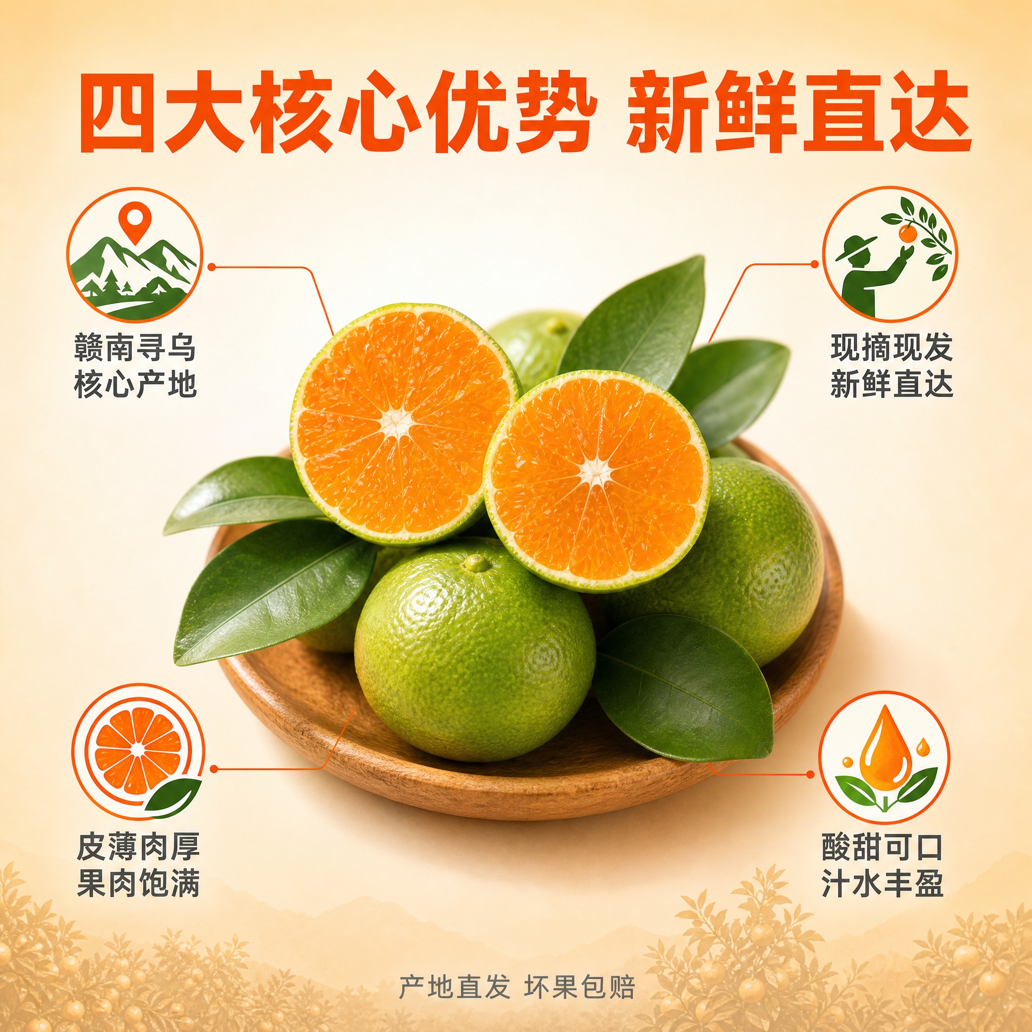[主图-2] 寻乌蜜桔核心卖点图（1:1）。 [氛围风格] 生… - 图片创意预览