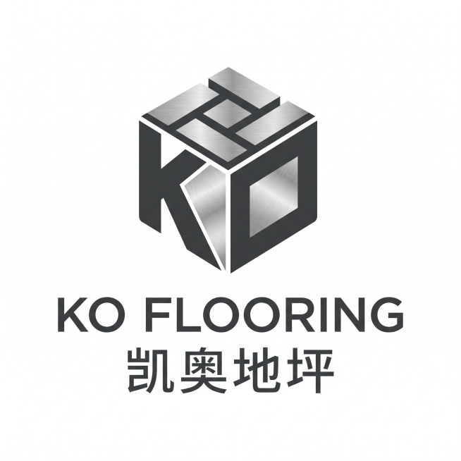 设计一个专业现代的企业LOGO，品牌名称为"凯奥地坪"，英文名称为"KO FLOORING"，风格简约大气高级，适合建材地坪行业使用，干净清晰，可识别性强，纯色背景。预览效果