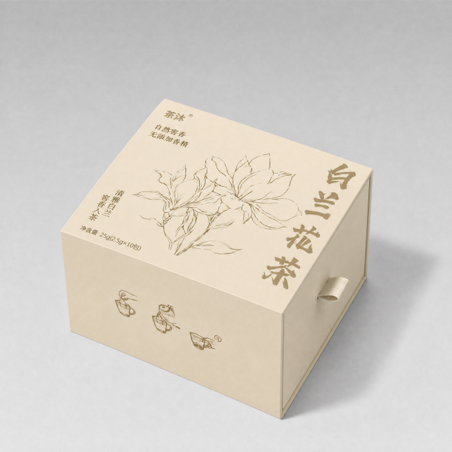 将第二张图的设计内容贴在图一茶叶包装的顶面上，保持包装的透视和光影效果，8k高清，细节清晰预览效果