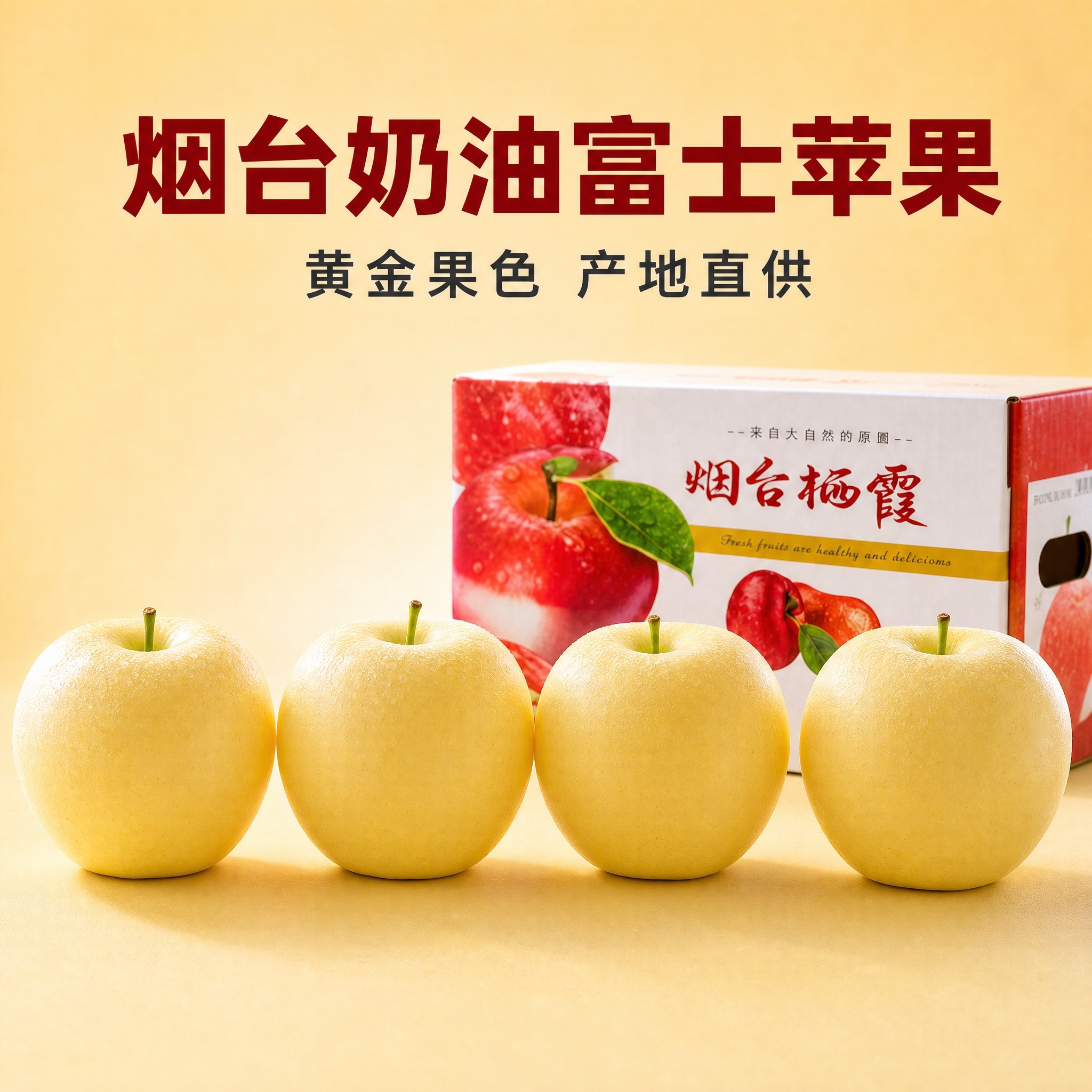 基于提供的烟台奶油富士苹果产品图和包装箱图，生成京东电商主图第… - 图片创意预览