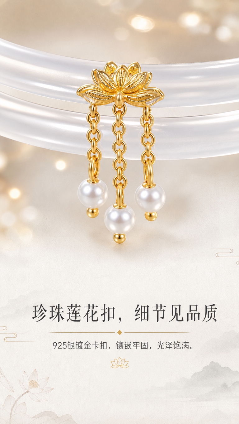 [商品] 使用【图1】冰润白玉髓成对手镯的莲花卡扣部分；保留金… - 图片创意预览