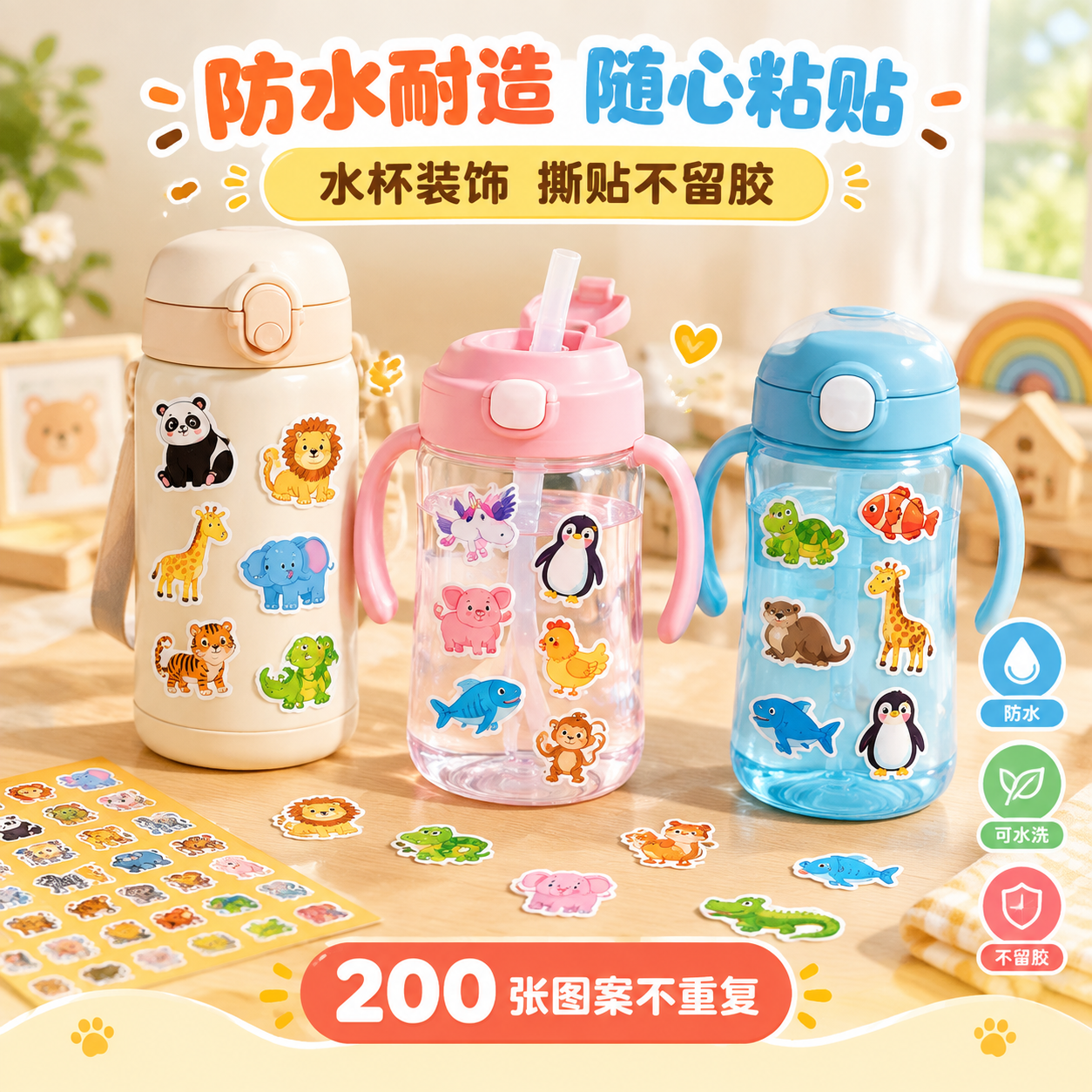 1:1 正方形竖版电商主图，甜美可爱卡通童趣风，暖调明亮桌面场… - 图片创意预览