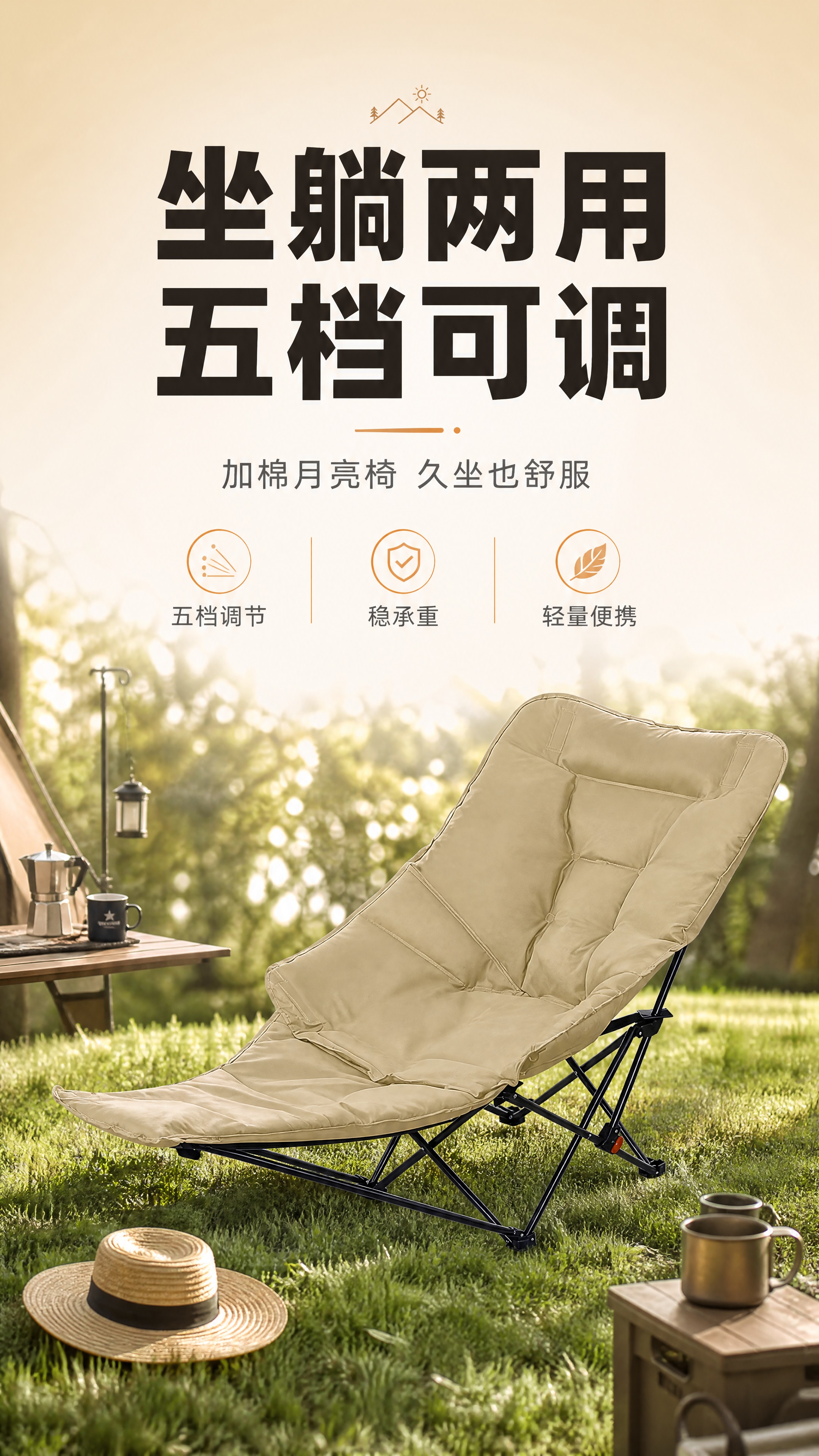 [商品] 使用【图2】卡其色加棉月亮椅；保留整体结构、X型碳钢… - 图片创意预览