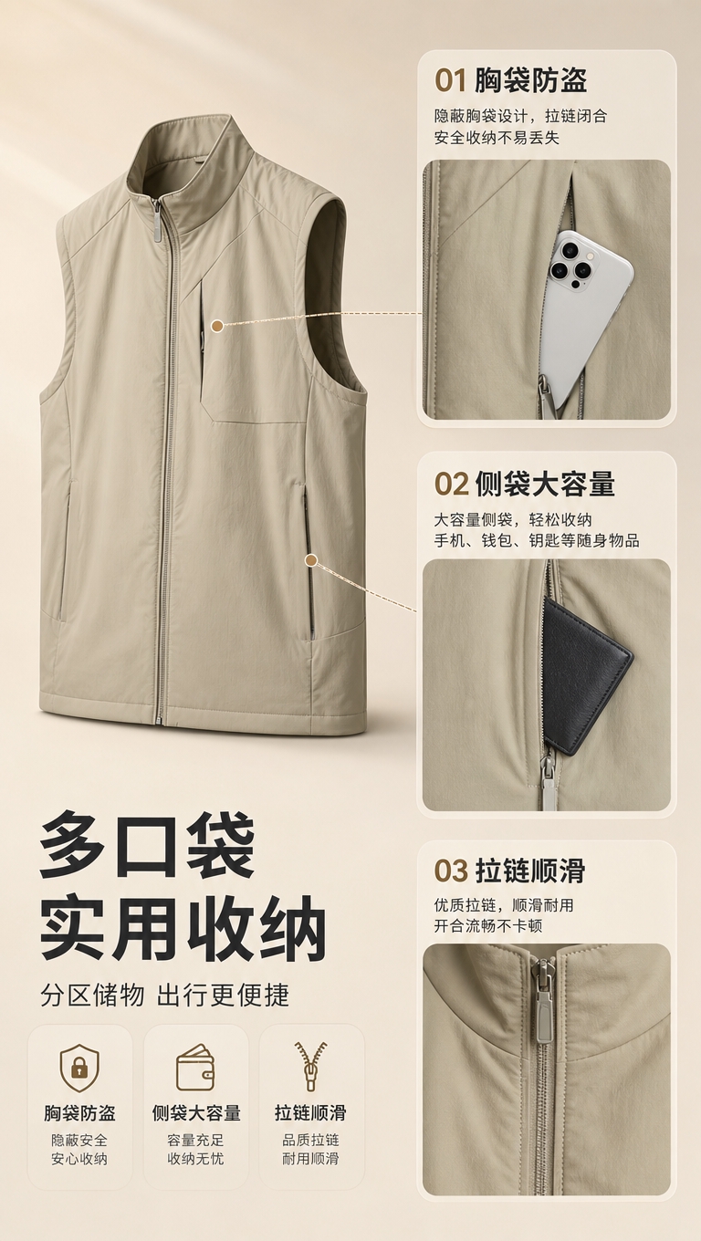 [商品] 使用【图5】侧袋拉链细节图、【图6】卡其色马甲全身图… - 图片创意预览