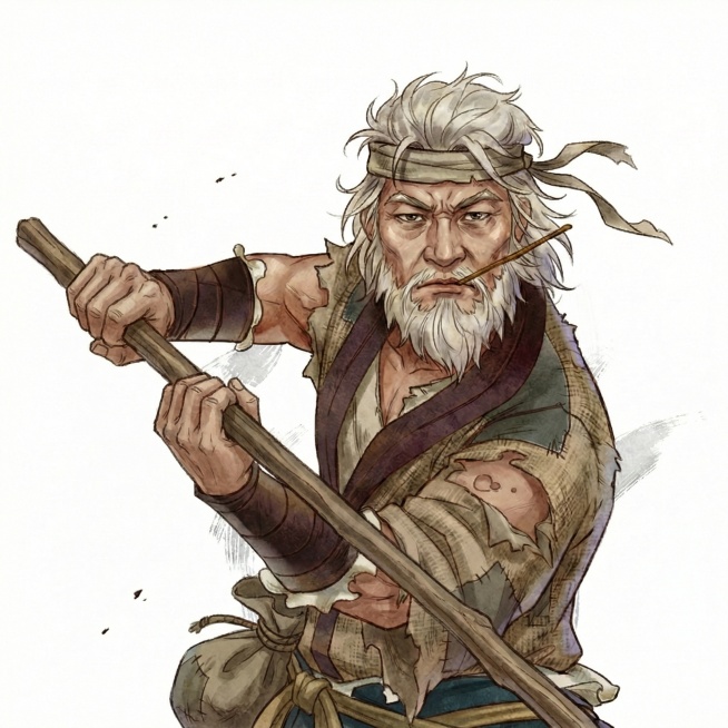 手势变成拿着一根木棍，腰里挂着布袋子预览效果