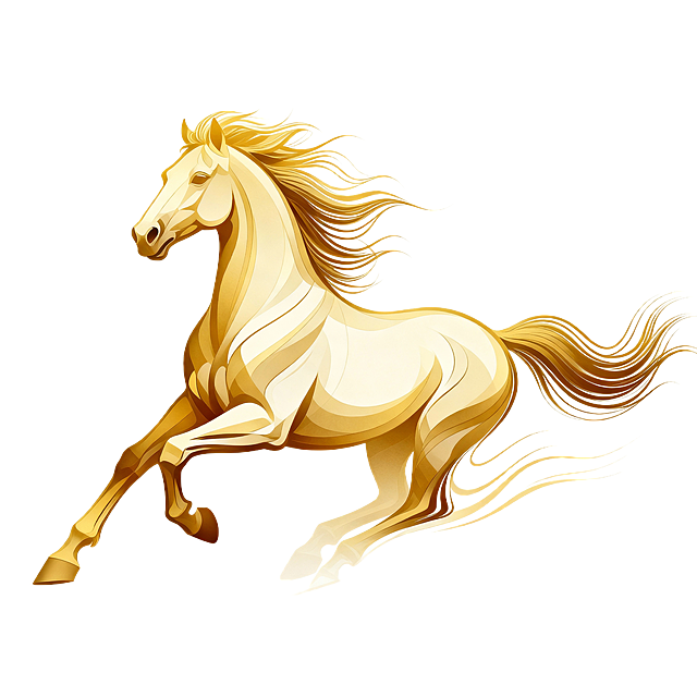 金色奔腾的马，用抽象的线条表示出来