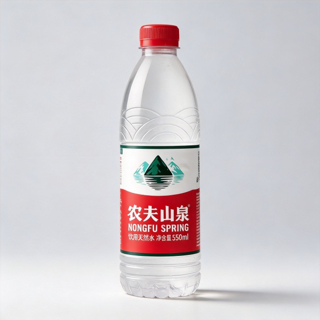 农夫山泉矿泉水，整瓶呈现，保持产品完整，干净浅灰色背景，电商主图预览效果