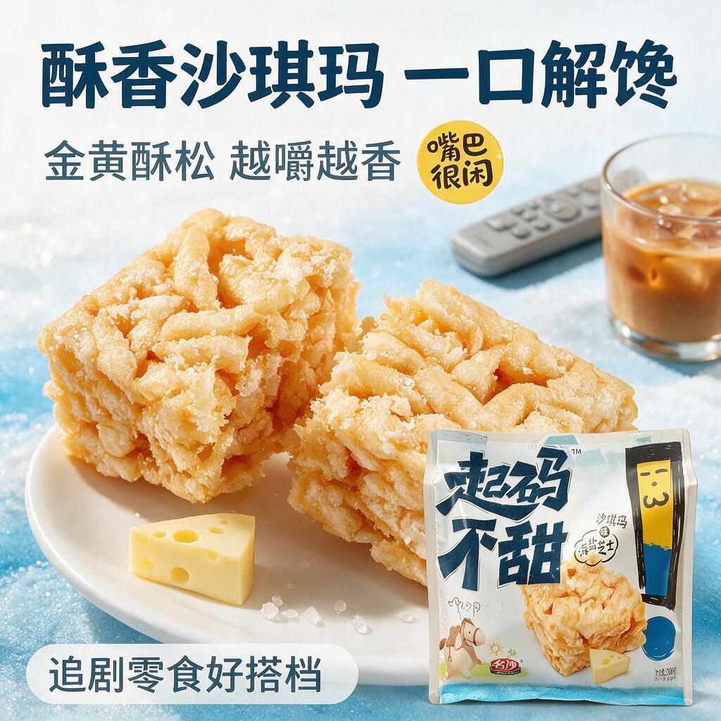 [主图-4] 口感与场景：沙琪玛酥松特写加追剧解馋氛围。 [统… - 图片创意预览
