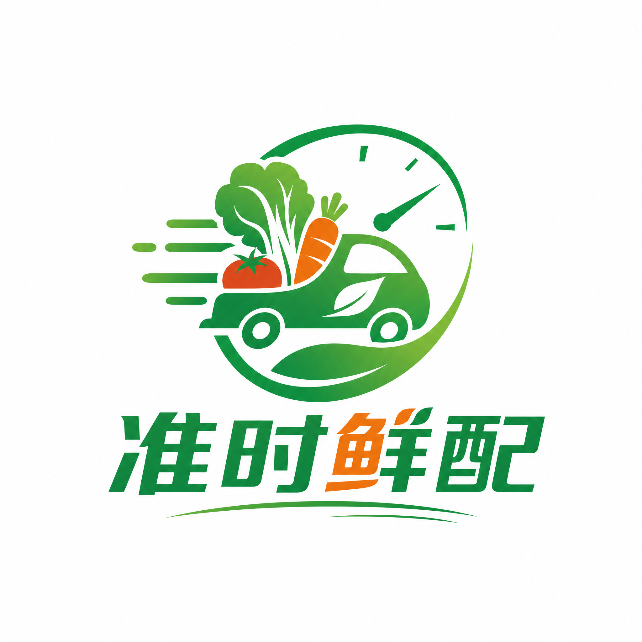 设计一个名为"准时鲜配"的生鲜配送logo，主题是及时配送新鲜… - 图片创意预览