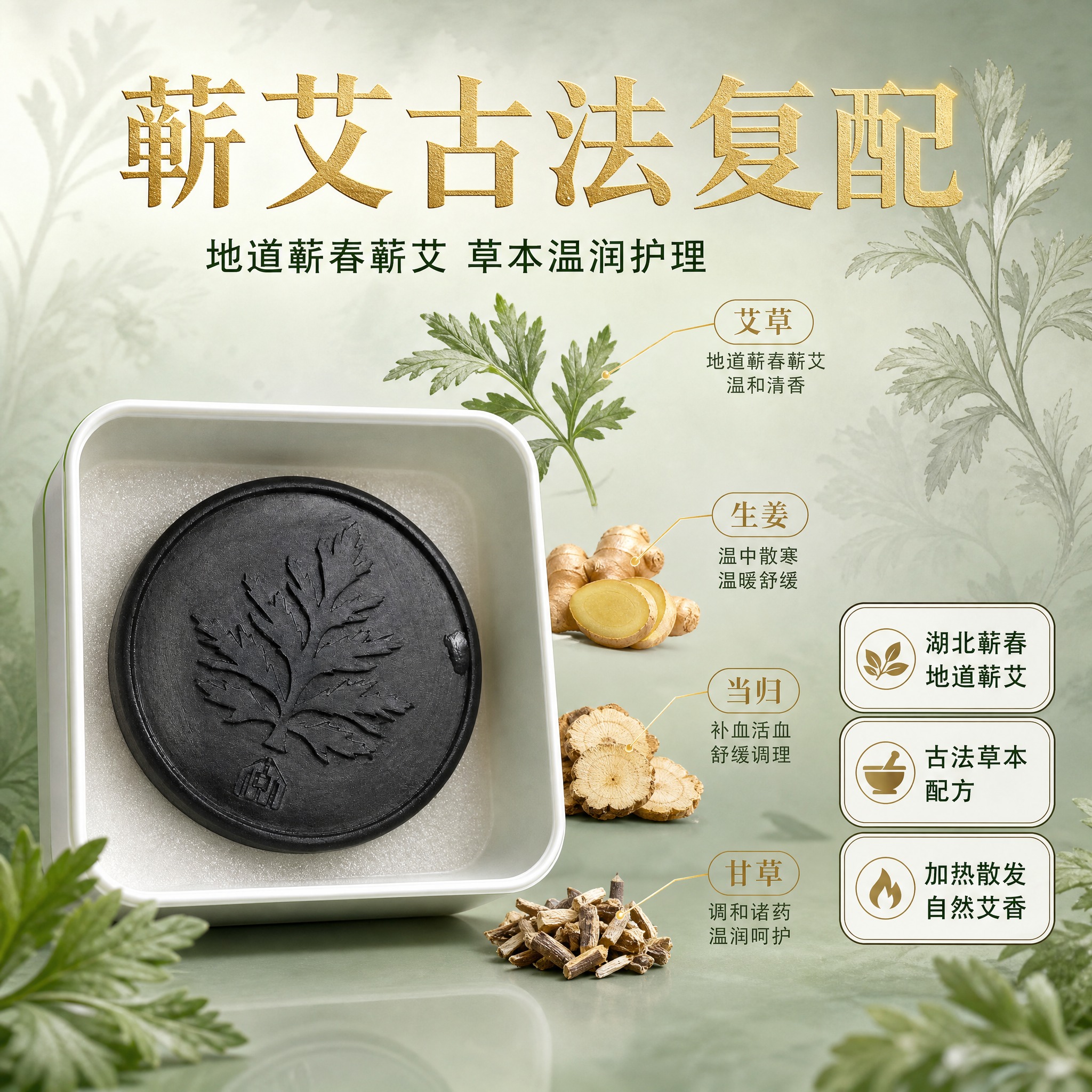 [主图-2] 主题：蕲艾古法复配草本成分卖点图，突出湖北蕲春地… - 图片创意预览