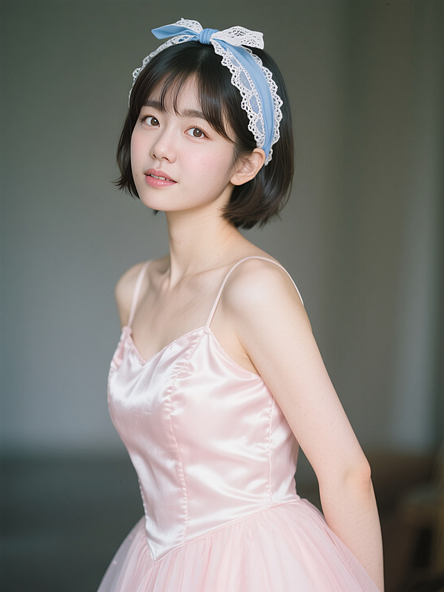 👸粉裙波波头公主自我陶醉