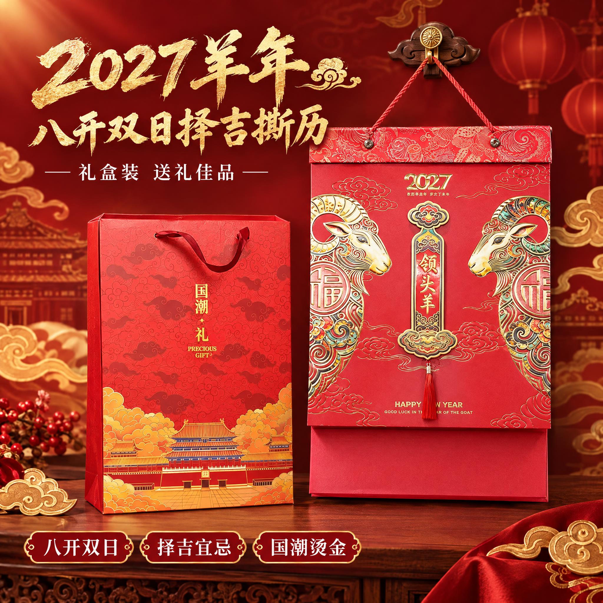 [主图-1] 首图点击率，展示2027羊年八开双日择吉撕历礼盒… - 图片创意预览